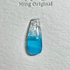 Da Blue Ocean| IJs Waterige ingekapselde punt Press on Nails, gebroken glas handgemaakte nagels, blauwe ombre heldere punt Jelly Nails, hoge transparantie