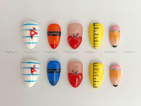 School supply themed nail art