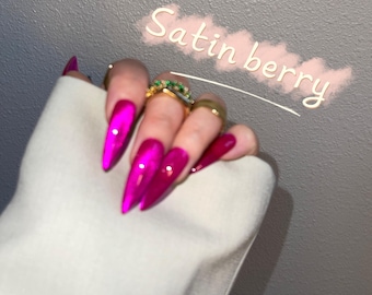 Satin berry | High transparency purple press on nails,glue on cat eye nails, reuse nails, jelly fake nail, saturated see through nail
