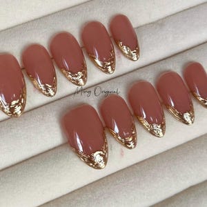 French Tip Collection, gold chrome french tip Press on Nails, pink glittery everyday nail ,glue on nail, birthday holiday gift for her,MO361