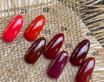 Red Nails Collection, Handmade Solid Burgundy Cherry Color Palette Press On Nails, Custom Fake Nails, MO1219