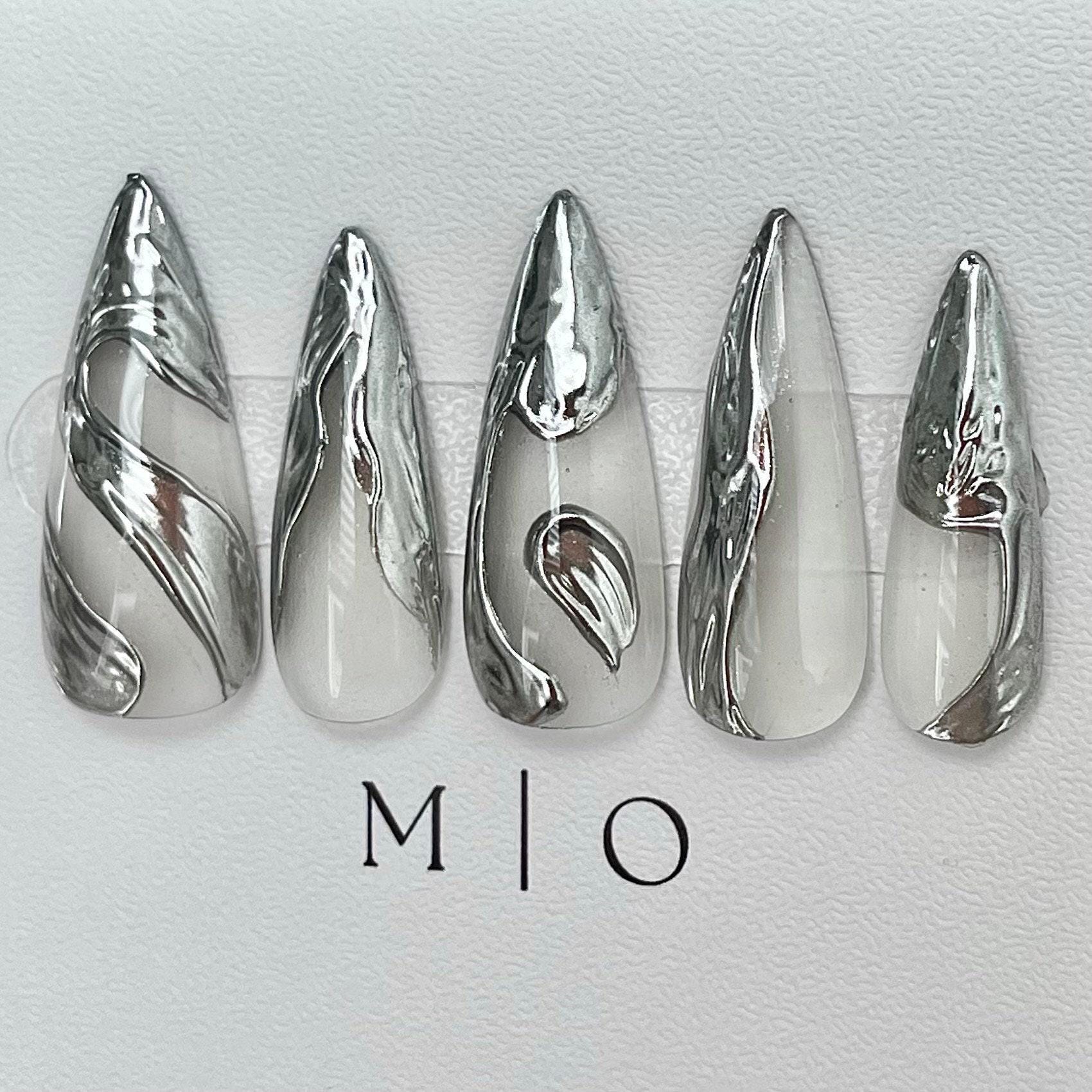 Silver Chrome Mirror Y2k Nail Press On, Fake Nails, Metallic