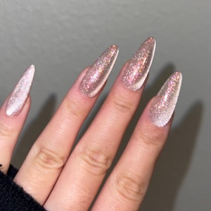 Da starry sky | light pink cat eye press on nails, reuse nails, jelly fake nail, sparkly Christmas nail