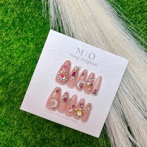 Reusable Sailor moon press on nail, Premium Hand paint Nails, Fake nails, Nail Artist Faux Nails, Handmade Gel Nails, pink rhinestone nail image 2