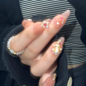 Reusable Sailor moon press on nail, Premium Hand paint Nails, Fake nails, Nail Artist Faux Nails, Handmade Gel Nails, pink rhinestone nail image 4