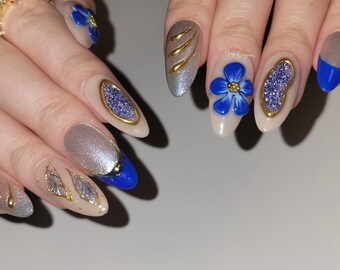Glittery Handmade 3d Blue Orchid Lily Flower Press on Nails, Sculpted  Fairycore Sunset Tropical Floral, Gold Chrome Nail, Gift for Her MO155 -  Etsy