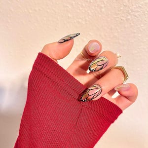 Butterfly wings press on art nail, aura cat eye nails, luxury Handmade jelly nail