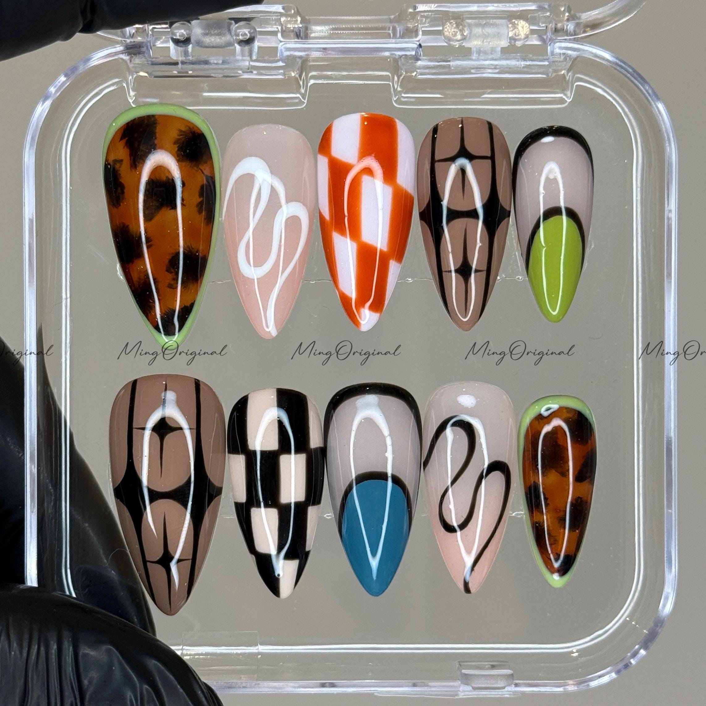 Loop Designs Nails Funky Loop | Colorful Y2K Press on Nails, Abstract French Tips ...
