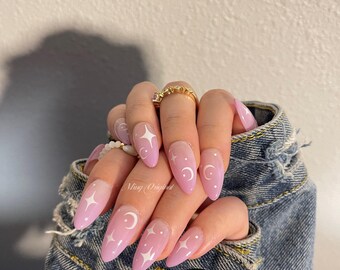 オンブルパープルスタームーンプレスオンネイル、インスタネイル、つけ