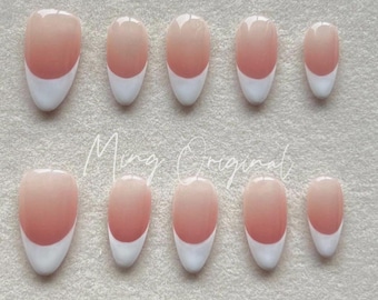 Classic Ombre French tip, hand painted premium Press on Nails, summer nail, gift for her