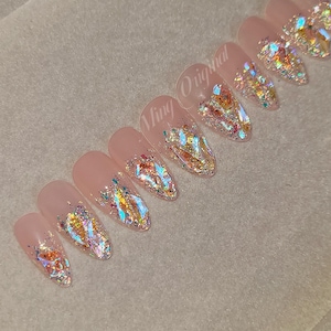 Super glittery 2 | Aurora Gem Crystal Jewel Nail press on, Fake nails, glitter ombre, Handmade Gel Nails, jelly Nails