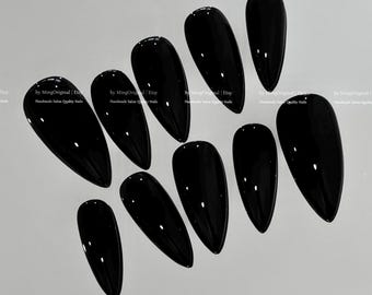 Unghie finte solide classiche color nero vero, unghie nere opache, unghie riutilizzabili, MO775