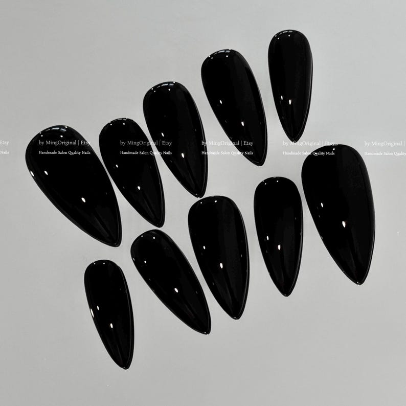 Solid Classic True Black Color Press on Nails, Opaque Black Nail ...