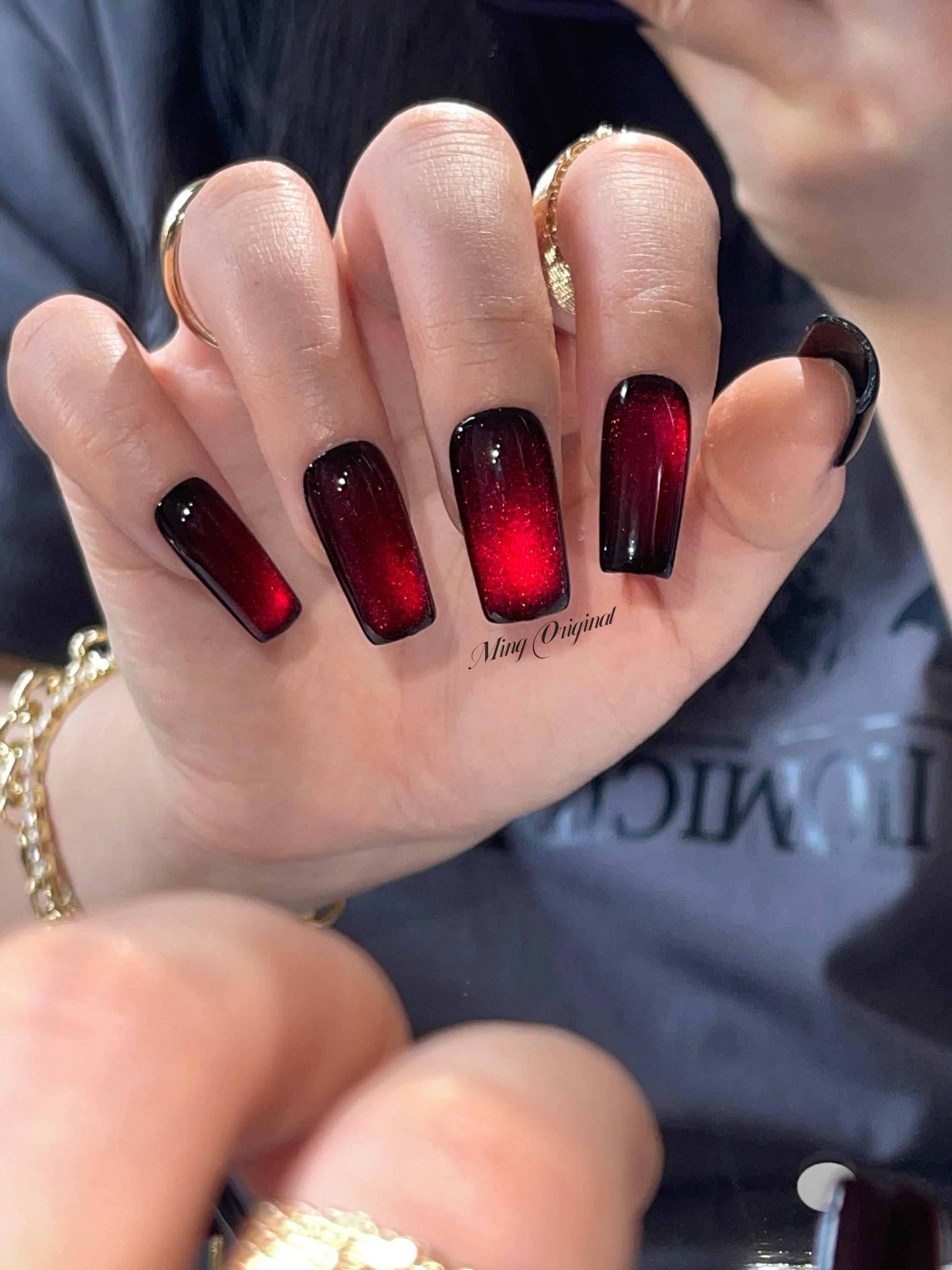 Da Vampire| Red Cat Eye Press on Nails, Black Nails, Reuse Nails, Jelly  Fake Nail, Glitter Shine Gel Nail - Etsy