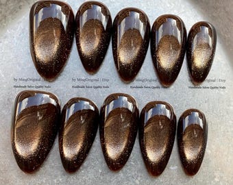 Handmade Velvet Mocha Chocolate Brown Press On Nails, Fake Nails Autumn Fall Season,MO1222