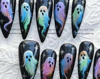 Halloween Pumpkin Nails, Handmade Purple Cat Eye Castle Press On Nails, Gothic Holiday Fake Nails, MO1218
