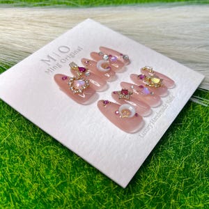 Reusable Sailor moon press on nail, Premium Hand paint Nails, Fake nails, Nail Artist Faux Nails, Handmade Gel Nails, pink rhinestone nail image 3