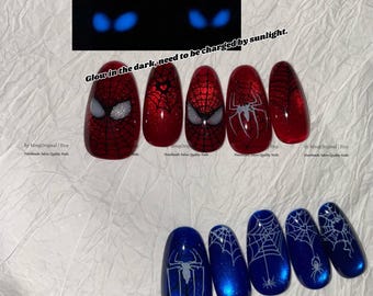 Halloween vibe press on nails, joker bat spider theme black cat eye base, pumpkin color spooky season sparkling Gothic nail art, MO1223