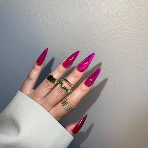 Uñas postizas de color baya satinado/púrpura de alta transparencia, uñas postizas con pegamento tipo ojo de gato, uñas reutilizables, uñas postizas de gelatina, uñas transparentes saturadas imagen 2