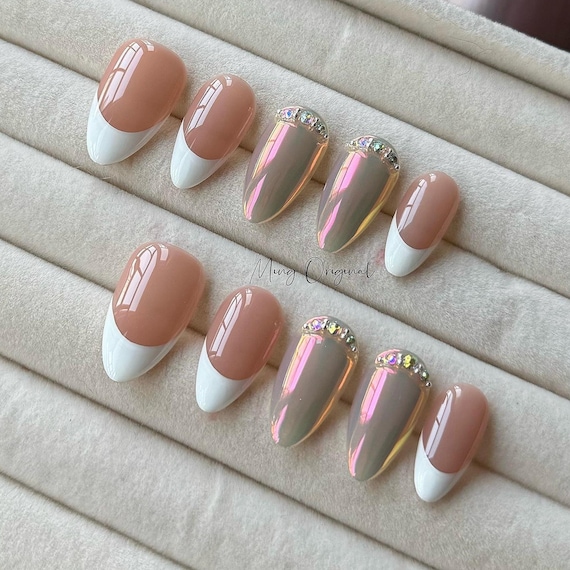 Elegant Multicolored Aura Chrome French Tip Press on Nails