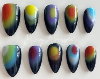 Free style Autumn airbrush press on nails, ombre color matching, hand painted nail, gift for her