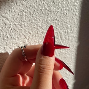 Red Burgundy Bloody Jelly color press on nails, semi-transparent red nail for Christmas