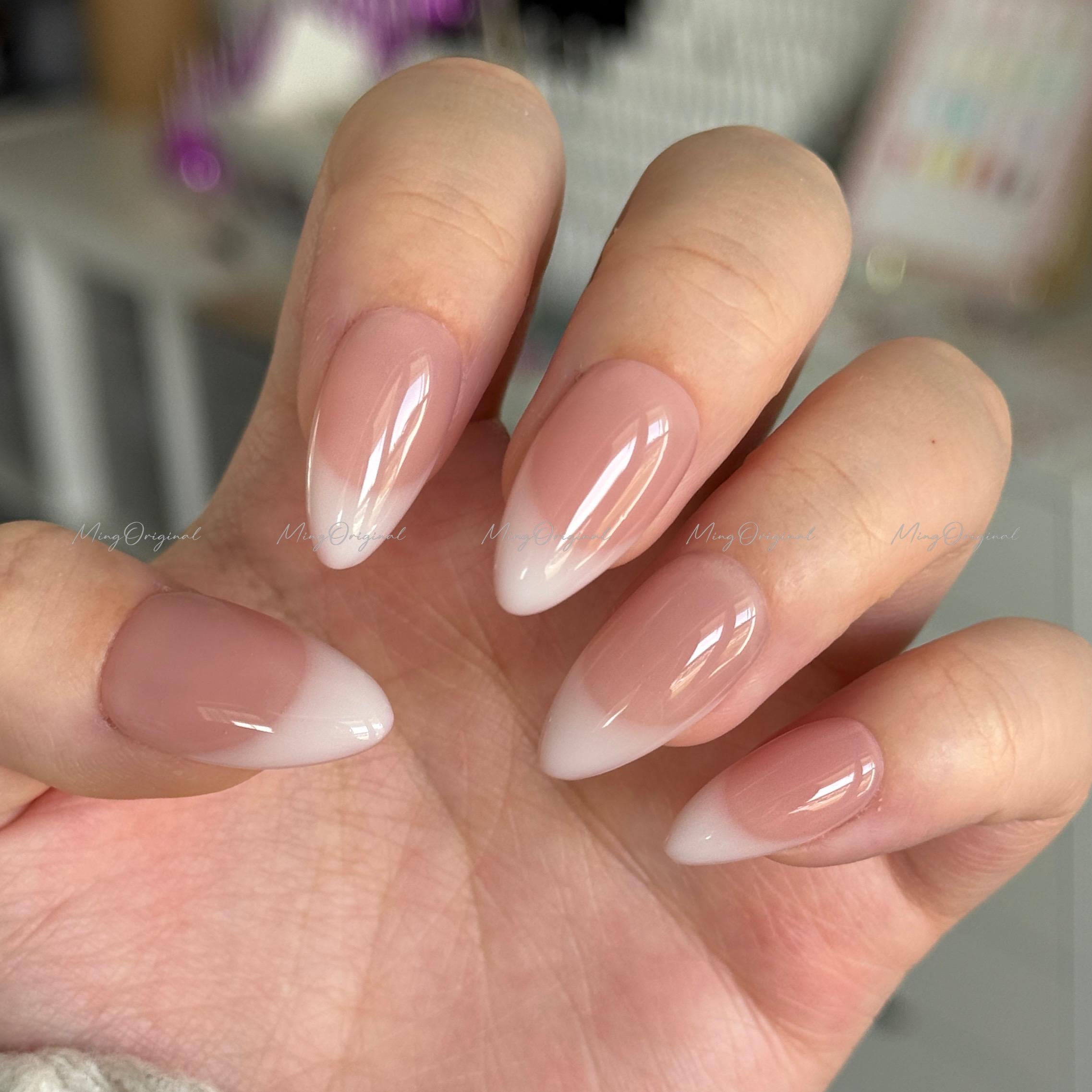Milky French Tip Natural Press on Nail, Premium Hand Paint Nails
