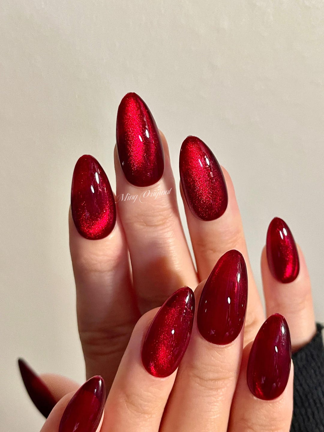 Miss Red Velvet Japanese Art Nail, Press on Nails, Glue on Cat Eye
