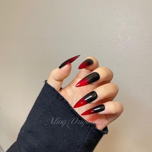 Ombre black n Red press on nails, semitransparent Halloween vampires reusable nail, jelly fake nail