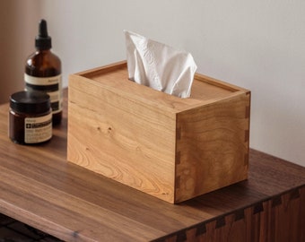 Black Walnut Square Tissue Box Cover, Cherry Wood Tissue Holder, Solid Wooden Tissue Box, Desk Organizer