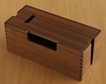 Kabelbox aus schwarzem Walnussholz, Aufbewahrungsbox aus Holz, Schreibtisch-Aufbewahrungsbox, Kabelbox aus Holz