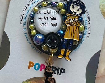 Cartoon Coraline Movie 3D Swappable Top Bling Grip Phone Handmade Made to Order