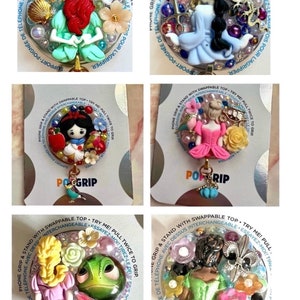 Disney Princess Ariel Mulan Tiana Repunzel Tangled Snow White Cinderella  3D Swappable Bling Phone Grip Handmade