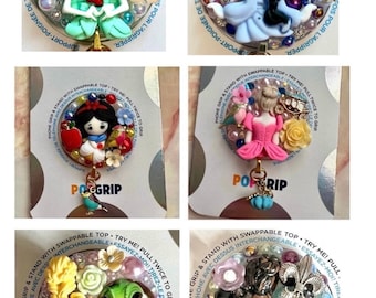Disney Princess Ariel Mulan Tiana Repunzel Tangled Snow White Cinderella  3D Swappable Bling Phone Grip Handmade