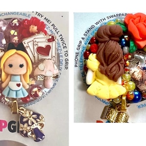 Alice in Wonderland Belle Beauty and the Beast 3D Swappable Bling Phone Grip Handmade Disney Made to Order