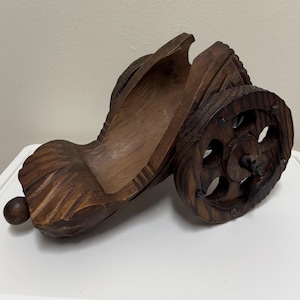 Vintage Wooden Cannon Wine Bottle Display Cart Caddy, Made in Spain