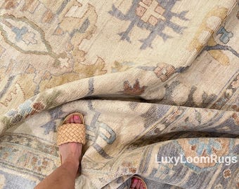 Antique Oushak Rug Accent Ivory And Grey bahu rug 9x12 Turkish Rug Hand Knotted Handmade Rugs for Living Room bedroom family room pre Order