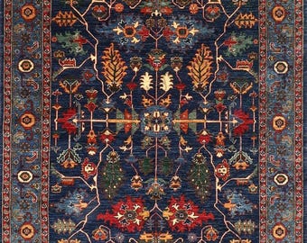 19century Saruk Mahajaran Carpet9x12Antique Dark Nevy Blue Oushak Hand Knotted Parsian Heriz Rug Handmade Rugs for Living Room Made to Order