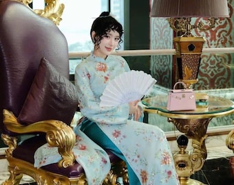 Aqua Red Floral Ao Dai set