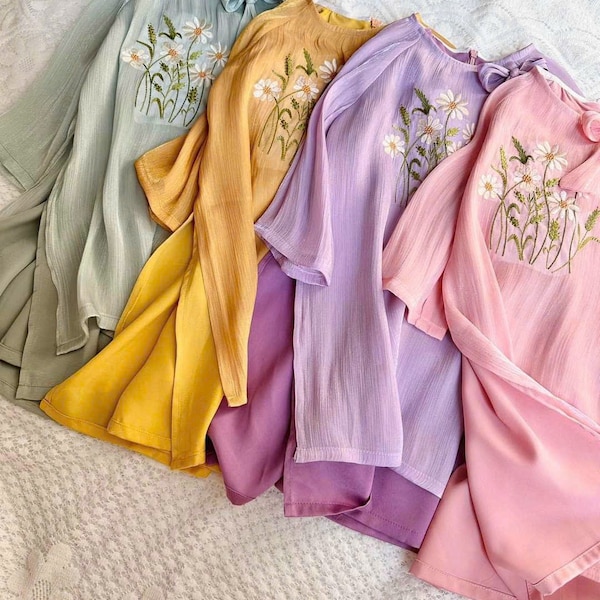 Soft Linen Ao Dai Set for Girl