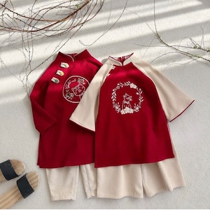 Red Ao dai set for boy and girls