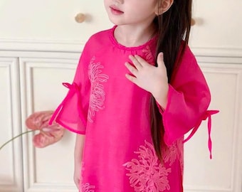 Hot Pink Quynh Flower Ao Dai Set for Girl