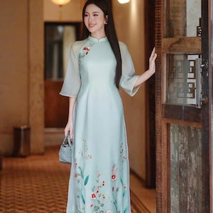 Aqua Floral Ao Dai Set
