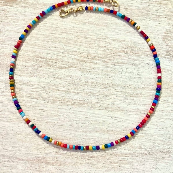 Colorful Choker Necklace, Colorful Bead Necklace, Colorful Bead Choker, Bead Choker Necklace, Seed Bead Necklace, Seed Bead Jewelry