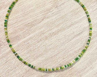 Green Seed Bead Choker Necklace: Colorful Beaded Jewelry