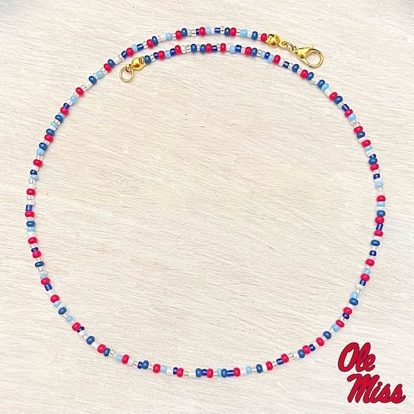 Ole Miss Rebels Game Day Choker Necklace, College Game Day Jewelry, Game Day Choker, Game Day Bead Necklace, College Football Necklace