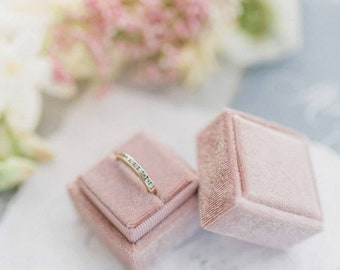 Dusk Pink Velvet Ring Box | Square Wedding Ring Box | Square Jewellery Box