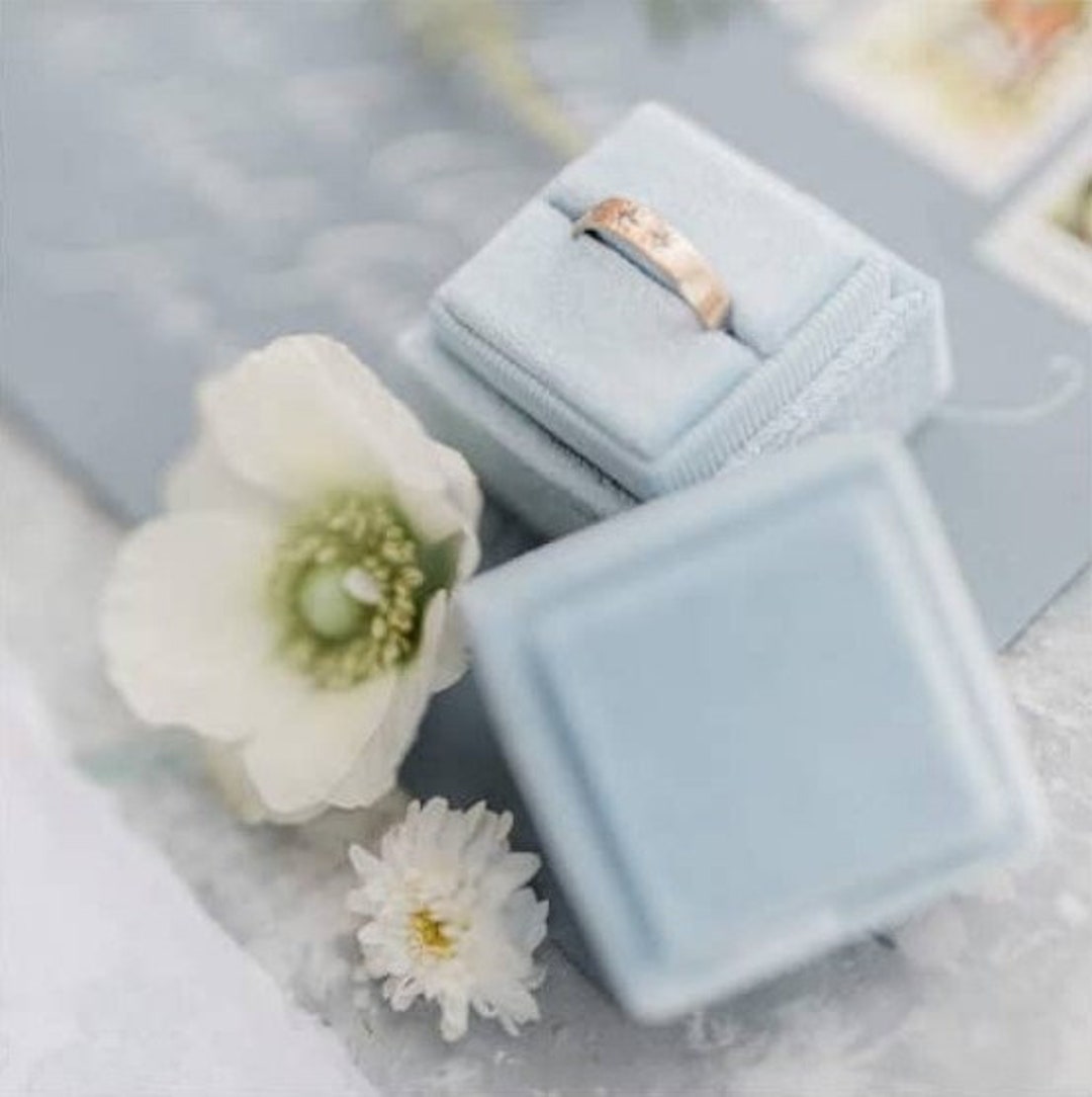 Light Blue Velvet Ring Box Square Wedding Ring Box Square Jewellery Box