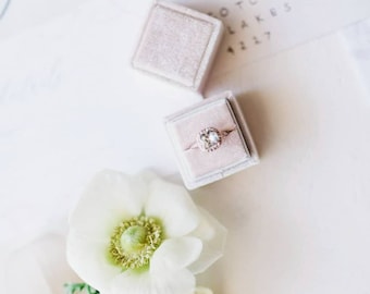 Light Pink Velvet Ring Box | Square Wedding Ring Box | Square Jewellery Box