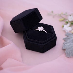 Black Velvet Hexagon Single Ring Box – Wedding Ring Box, Engagement Ring Holder, Proposal Ring Box, Ring Bearer Box